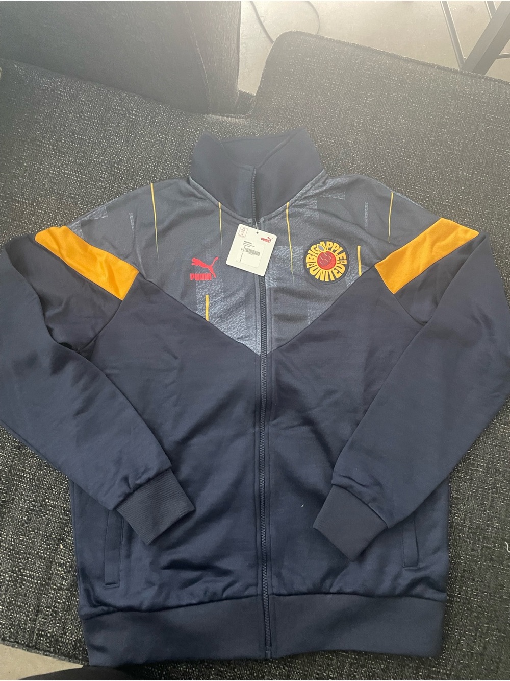 Puma Navy and Yellow Full-Zip Varsity Bomber Jacket